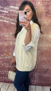 CREAM CABLE KNIT TANK AND SHIRT SET