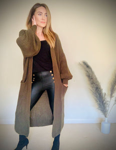 KHAKI LONG KNIT CARDIGAN